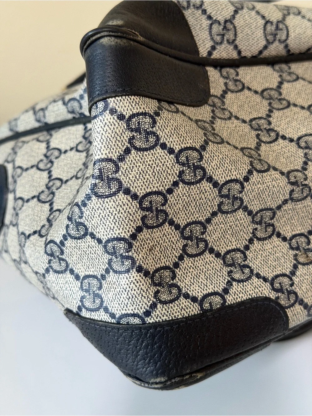 Vintage Navy Blue Gucci GG Supreme Mini Boston Bag - DAMAGED